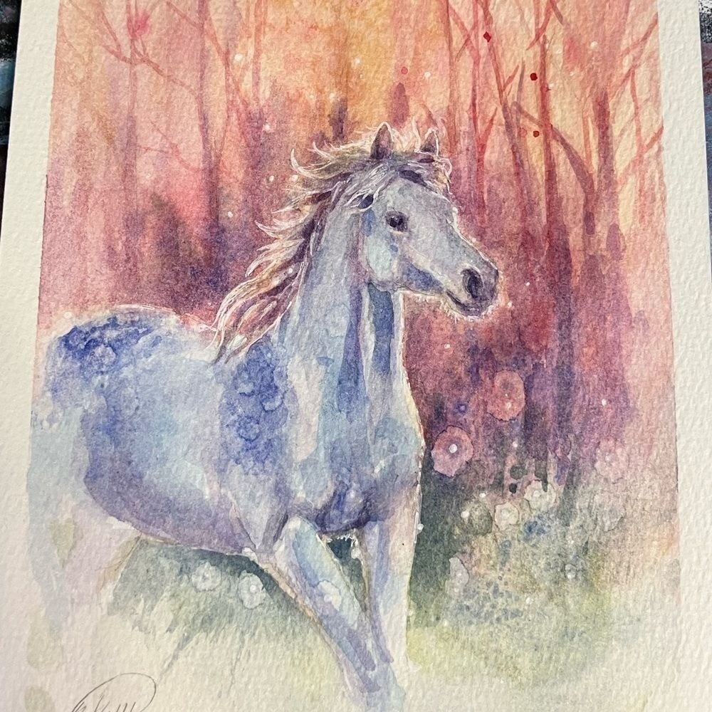 Original horse Painting equestrian Art western farm artwork watercolor Artettina